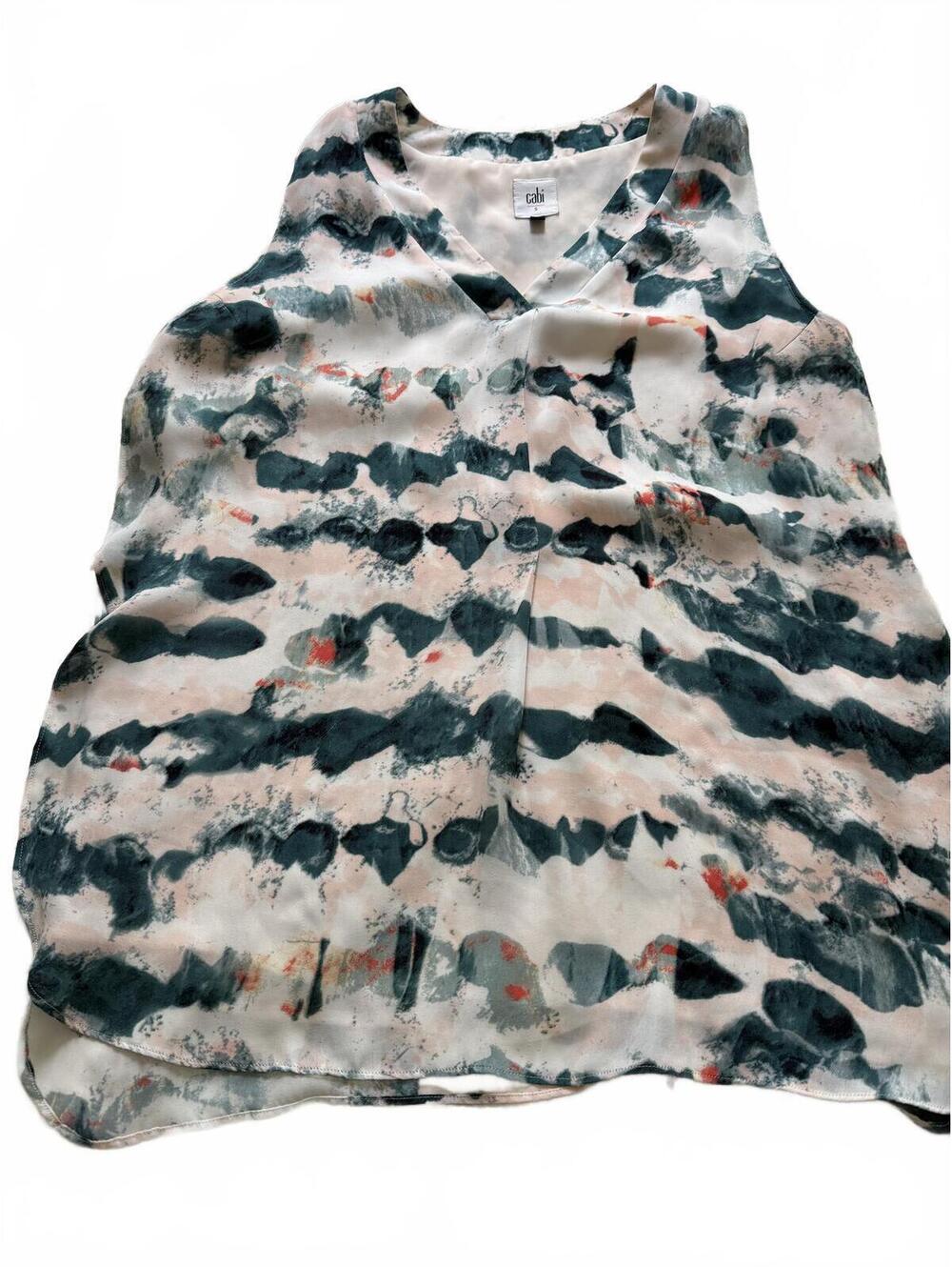 CAbi Gelato Watercolor Sleeveless Layered Lined Tunic Blouse SIze S Coastal